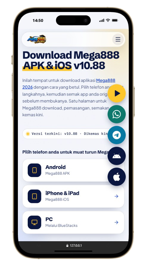 Halaman muat turun Mega888 untuk Android